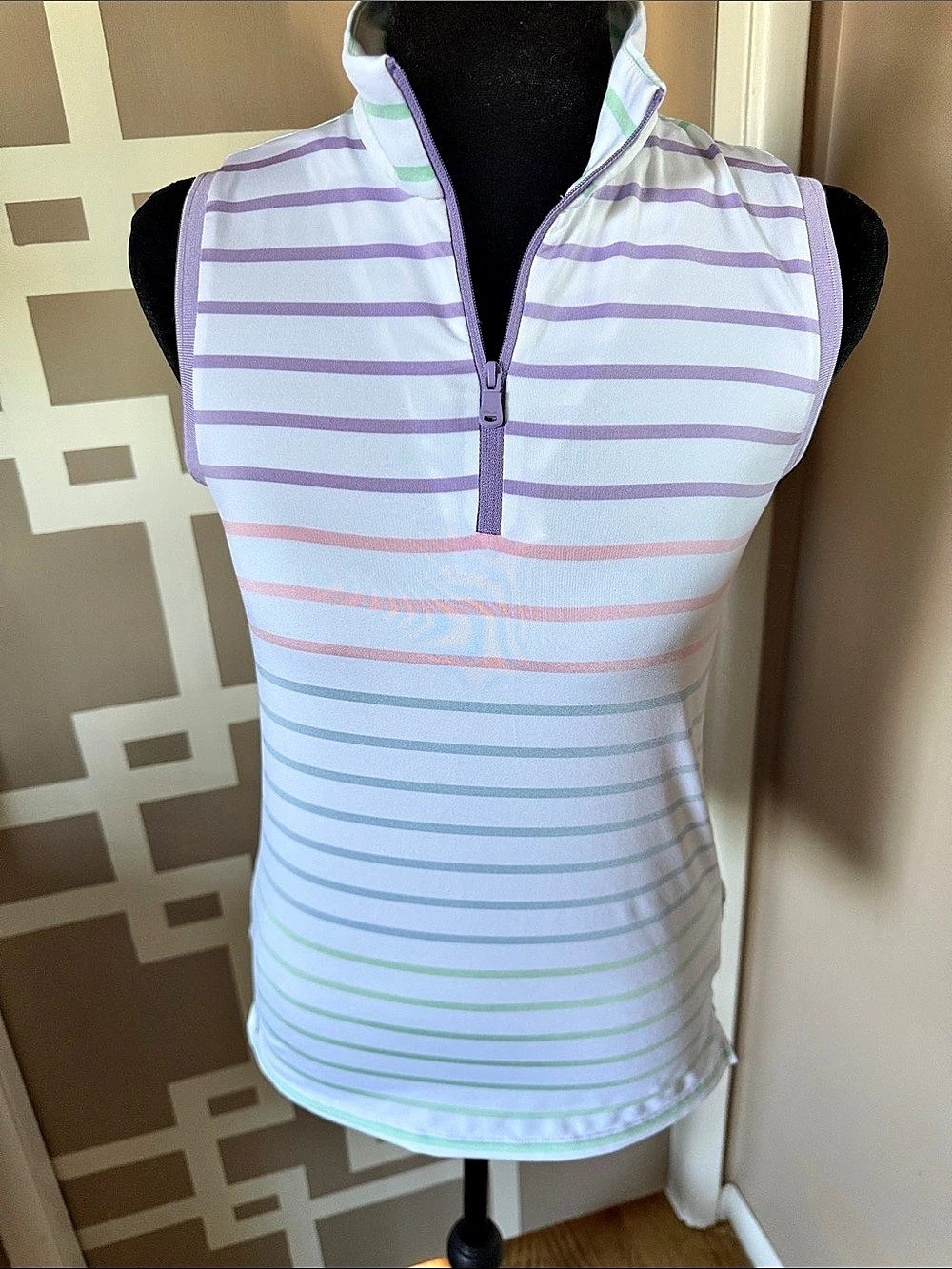 RLX Ralph Lauren Multi-Stripe Sleeveless Golf Polo Shirt, Sz XS LIKE NEW!